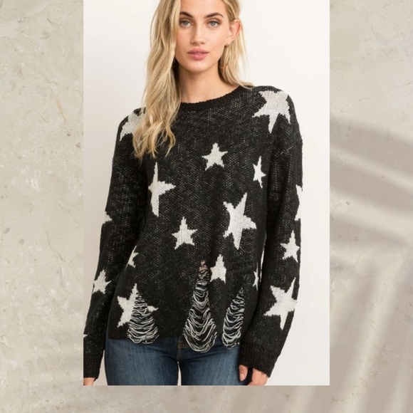 Sweaters - Star Sweater Snag Look - Distressed